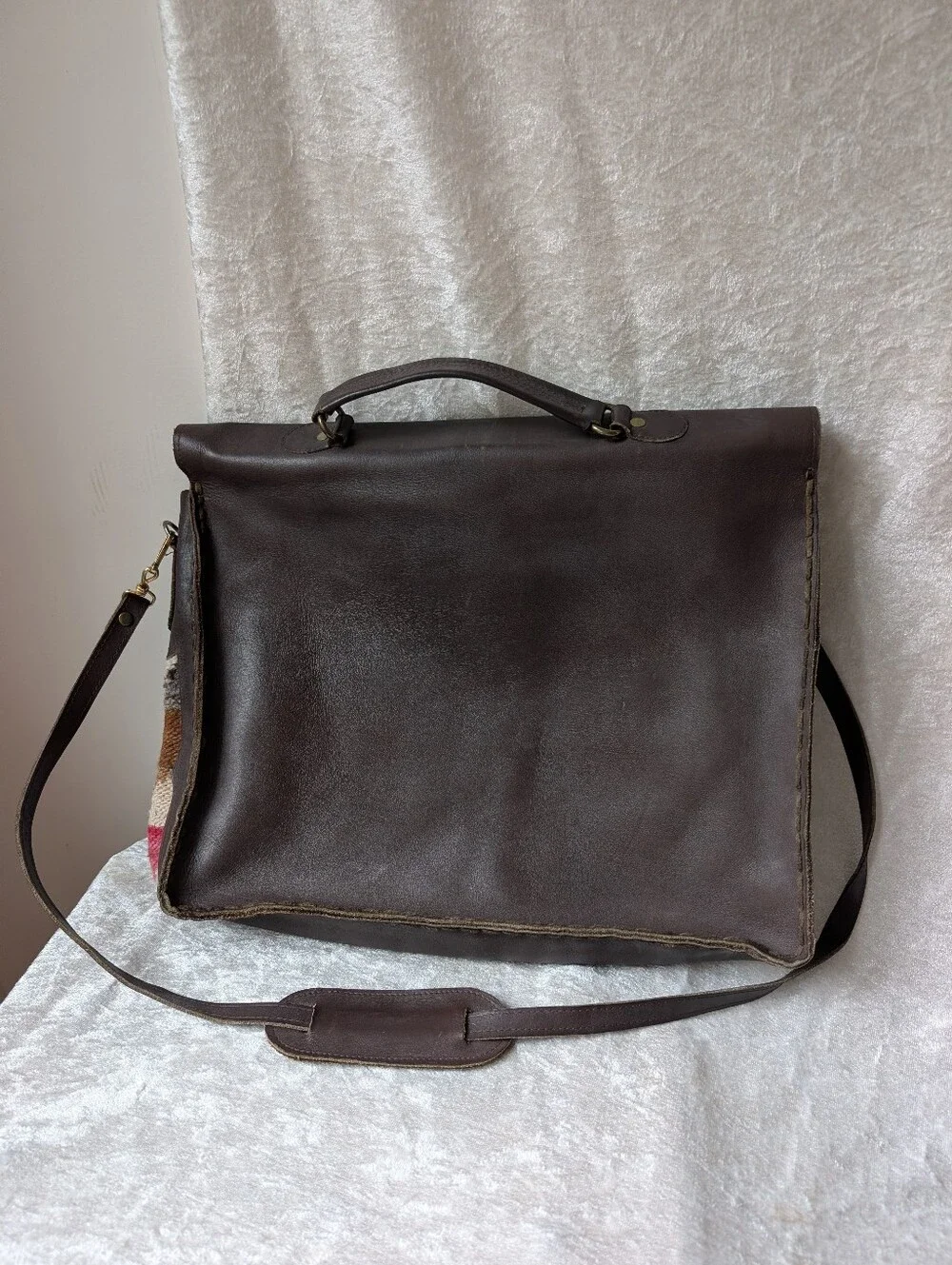 Handmade Peruvian Real Leather Woven Textile Briefcase Book Messenger Bag